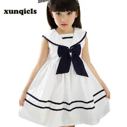 Bebek Kız Elbise Ilmek Çocuklar Denizci Elbiseler Kolsuz Pamuk Yaz Çocuk Kız Giysileri Q0716