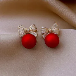 Stud Kristall Bogen Knoten Ohrringe Für Frauen Perle Kirsche Blumen Strass Rot Ohrring Mädchen Party Weihnachten Schmuck Geschenke
