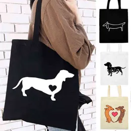 NXY Shopping Väskor Jag älskar Dachshund Bolso de Compras Lona Reutilizable Par Mujer Bolso Hombro Bonito Perro Mam Vida Esttica Gran 0209