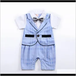 Rompers Jumpsuitsrompers Baby Maternity Drop Delivery 2021 Baby Clothes Cotton Gentleman Tie Romper Infant Jumpsuit Toddler Short Sleeve Clim
