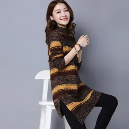 Autumn And Winter Thickened Hedging Loose Striped Half-high Collar Mid-length Floral Line Women's Bottoming Sweater Sweaters