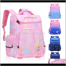 Fashion Gradient Color Zaino grande impermeabile Zaino per bambini Cartone animato Protezione cresta Borsa da scuola per studenti di grado 16 96Jue 4Mu2X