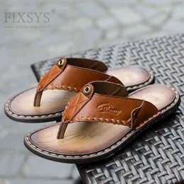 Kapcie Fixsys Letnie Mężczyźni Poślepy Skórzane Plażowe Sandały Casual Buty Moda Klapki Wody Odkryty Człowiek Slajdy 220302