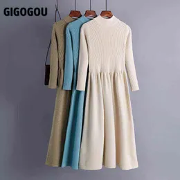 Gigogou Long Knit Donne A Dress Dress Elegante Inverno Abiti a maniche lunghe a maniche lunghe Elegante Vestiti di Natale Party Abiti da festa Femme Pull G1214