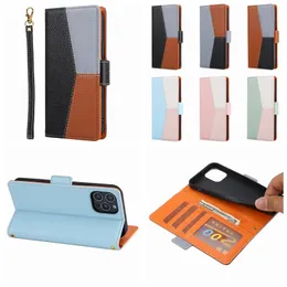 Litchi Hybrid Leather Wallet Wallet for iPhone 15 14 Plus 13 Pro Max 12 11 XR XS X 8 7 6 Leakee Hit Contrast Color Color Card Card Card Covers