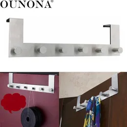 OUNONA Stainless Steel Over the Door Hooks Coat Hat Hanger Door Hook Rack Wall Hanging Rack for Cloth Pants Hat Towel (6-Hook) 210609