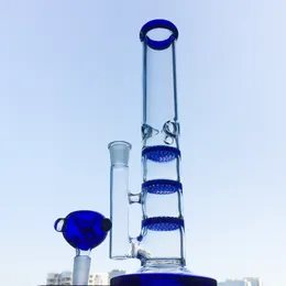 Heady Glass Bong 14mm Kvinna Joint Hookah Triple Honeycomb Perc Vattenrör Färgglada Olja Dab Rigs Percolators Multi Colors Bongs Rig med skål Kvarts Banger Ice Pinch