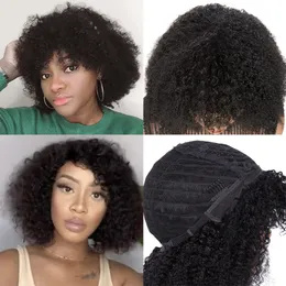 Mänskligt hår Afro Kinky Curly Wigs 150% Densitet 12 tum 1B Capless Wig Perruques de Cheveux FUNS RQY4328