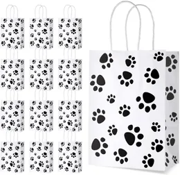 Puppy Dog Paw Print Treat-påsar med papperstwisthandtag för husdjursfest