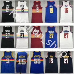 남성 바구니 블라는 도시 Dikembe Mutombo Jersey 55 Jamal Murray 27 Nikola 15 팀 Navy Blue White Purple Red