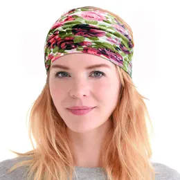 Tryckt bomullskvinnor huvudband Stretch Turban Hair Accessoarer Headwear Yoga Run Bandage Hairs Bands Headbands Wide Headwrap