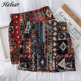 Heliar Kadınlar Boho Etek Nakış A-Line Mini Etekler Chic Geometri Desen Yün Geniş Bacak Vintage Bohemian Halk Etek 210730