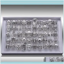 Band Jewelrymixed 20Pcs Top-Quality Gothic Punk Assorted Wholesale Lots Skull Style Bikers Mens Vintage Tibetan Rings Ekdx2 Zp4Vs Drop Deliv