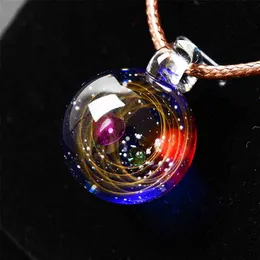 BOEYCJR Universe Glass Bead Planets Pendant Necklace Galaxy Rope Chain Solar System Design for Women 210721