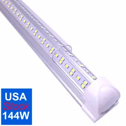 T8 LED Tube Light Integrated V Shaped 6 Row 144W, 14400LM,240W Equivalent, Clear Cover Shop Lighting , Super Bright White 6500K, AC85-277V, Cooler Door Lights Pack of 25