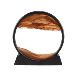 Timglas 3d rörlig sandkonst bild rund glas djupt havskapape i rörelse display flödande ram hem dekoration 210804
