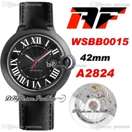 AF V4 WSBB0015 42mm A2824 Automatyczny Zegarek Mężczyzna PVD Black Texture Dial Białe Markery rzymskie Calfskin Skórzany Pasek Super Edition 2021 Zegarki PureTime
