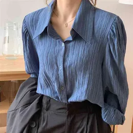 Chemise automne femmes Style coréen ample à manches longues mi-longueur tempérament haut UK405 210507