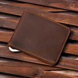 Male Genuine Leather Design Fashion Slim Wallet Front Pocket Money Clip Mini Bill Purse For Men 1055-b