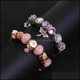 Charm armband smycken armband familj fengpan rosguld uthålad ut stor hål pärla inlagd diamant diy opal drop leverans 2021 t2hlc