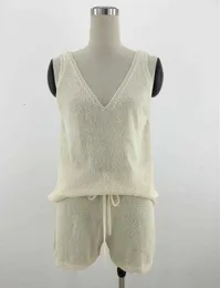 2 peças Set 2020 Boho damasco de malha ternos mulheres tanques sem mangas e shorts elegante verão cintura alta praia biquíni romper y0702