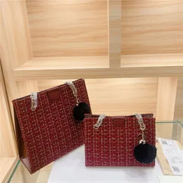 Borsa a tracolla da donna squisita ed elegante, classica borsa in panno di lana con motivo pied de poule, borsa per la spesa di grande capacità, borse rettangolari di lusso