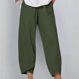 Harem Pants Women Summer Trousers Casual Elastic Waist Cotton Linen Wide Leg Loose Pantalon Clothing Plus Size 210925