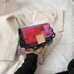 Multi-color block stitching PU bag fashion pattern Design mini size womens Purse Cute leather wallet with chain handbags 16*12*7cm