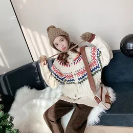 女性ニットカーディガン秋ファッションヒョウプリントポケットトリコットセーター冬韓国ルーズウォームアウトウェア210419