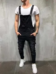 2021 Oversize Fashion Men's Ripped Jeans Jumpsuits Shorts Summer Hi Street Distressed Denim Bib Overalls For Man Suspender Pants X0621