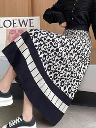 Tigena Elegant Leopard Print вязаная юбка Женщины осень зима корейская линия высокая талия плиссированная MIDI длинная юбка женщина леди 211220