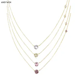 ANDYWEN Inverno 925 Sterling Silver Gold Lavanda Zircone Ciondolo Collana con ciondolo a catena lunga Regalo di gioielli da sposa di lusso