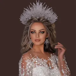 Hårklämmor Barrettes Ankomst Pearl Bridal Crown Goddess Huvudbonad Luxurisk kristallbröllop Hårband med pärlstav cosplayparty 2021