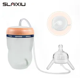 Baby Feeding Bottle Long Straw Handsfree Bottle Multifunktionell Babyflaska Kids Cup Silicone Sippy No BPA 211023