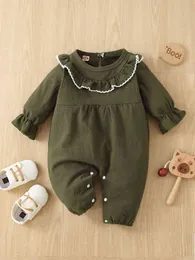 Baby Ruffle Trim Guipure Lace Insert Flounce Sleeve Jumpsuit Hon