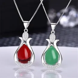 Pendant Necklaces Ethnic Water Drop Aventurine Onyx Stone Women's Necklace S925 String Silver Jewelry 2021