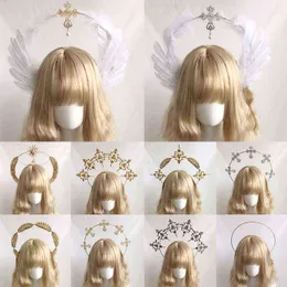 Halo Crown Copricapo Gothic Lolita Kc Copricapo Ali di piume d'angelo Accessori per la fascia della dea
