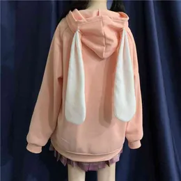 Deptown Kawaii Kapturem Zima Moda Koreański Styl Bunny Coat Bluzy Z Długim Rękawem Cute Plus Size Zip Up Hoodie 210816