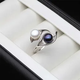 Ślub prawdziwy naturalny słodkowodny biały czarny podwójny pierścionek z perłą Boho moda liść 925 srebro pierścionki dla kobiet 220207