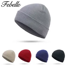Febelle Winter Unisex Stickad Beanie Hat Bonnet Casual Beanies För Män Kvinnor Bomull Fall Hat Fashion Solid Hip-hop Cap för Girls Y21111