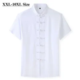 Plus size 7xl 8xl 10xl verão tang terno homens camisa de manga curta chinês tradicional 4 cores soltas casuais masculinos kung fu camisas 210628