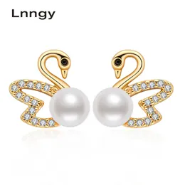 Exquisite Swan Earrings 100% Natural Freshwater Pearl Vintage Stud Prevent Allergy Personality Women Earring Gift 210628