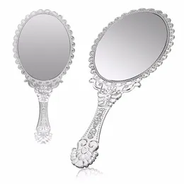 1Pcs Silver Vintage Mirror Ladies Floral Repousse Oval Round Makeup Hand Hold Mirror Princess Lady Makeup Beauty Dresser Gift