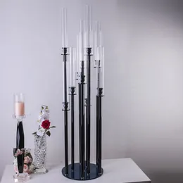 only can use LED candles)decoration New trend black tall long-stemmed acrylic table candlestick wedding centerpiece crystal tube candel senyu797