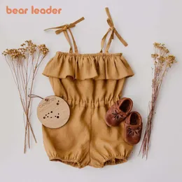 Bear Leader Baby Summer Rompers Ruffles Ärmlös Kids Outfits Born Girls Suspender Kläder Vintage Princess Spädbarn Jumpsuit 210708