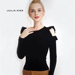 Maglione pullover freddo a balze con spalle scoperte e top in maglia 210512