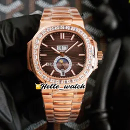 40.5mm YR 5726 Sport Watches Annual Calendar 5726A Cal.324 S QA Automatic Mens Watch Brown Textured Dial Rose Gold Steel Diamond Bezel Hello_Watch