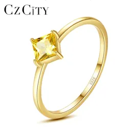 Ringos de cluster CZCITY 14K Gold Bated Square CZ for Women Wedding Wedding Jewelry 925 Sterling Silver Promise Anilos Bijoux Gift