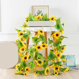 Decorative Flowers & Wreaths 1pcs 240cm Artificial Yellow Sunflower Garland Flower Vine Wedding Floral Arch Decor Silk