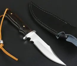 New Small Ourdoor Survival Straight Hunting Knife 440C Satin Bowie Blade Full Tang Ebony Handle Fixed Blades Knives With Leather Sheath